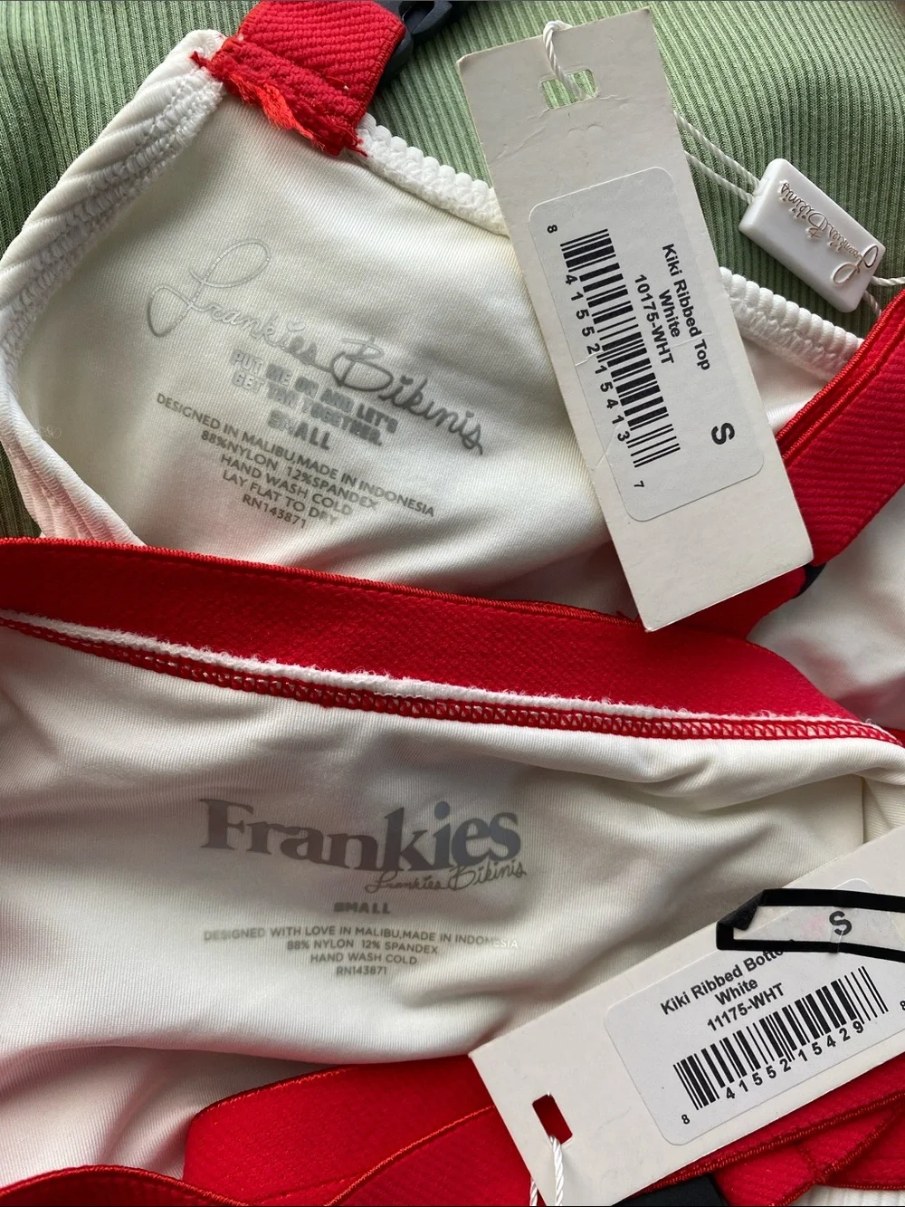 NEW Frankies Bikini Kiki Ribbed Bikini Buckle Up Red White Summer Size Small